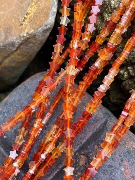 Carnelian Stars 5mm / TOP Quality Carnelian beads / Carnelian Agate / Fire Carnelian Gemstone Beads / 4 beads