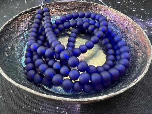 Sea glass style Matte glass Beads / Dark Blue / Glass Glowing Beads / large 6mm sea theme beads Seaglass