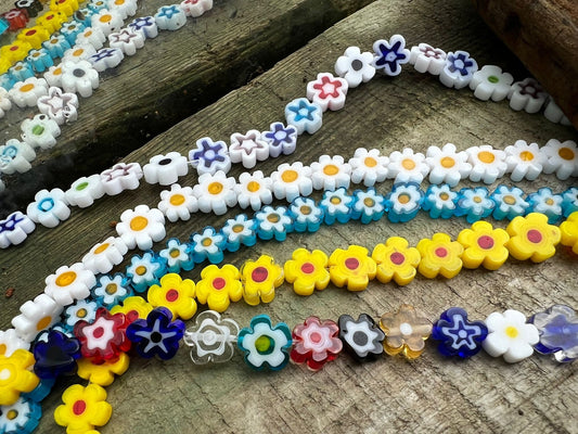 Millefiore glass flowers, Daisy, Sunflowers and Rainbow Flower beads 6-8 mm / Variations of pattern and colour