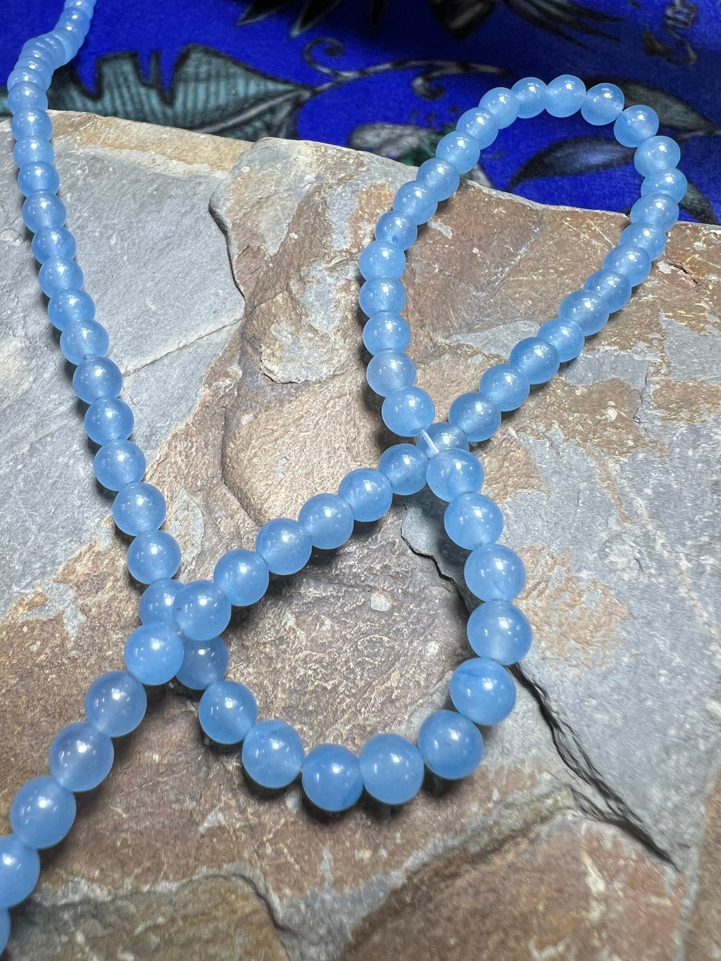 4 beads / Small round pale blue Chalcedony beads just over 4mm / Blue Gemstone beads / 4 beads