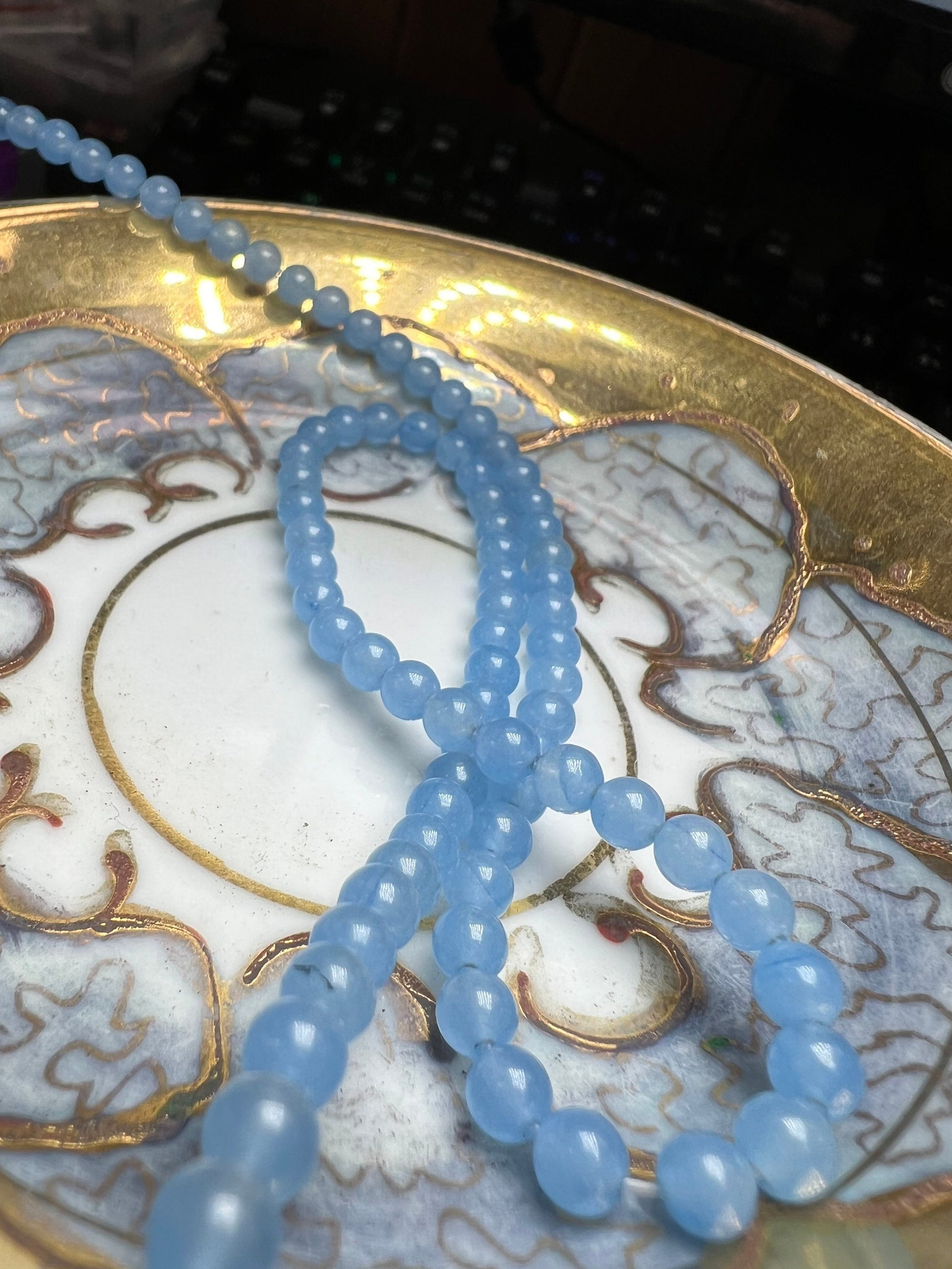 4 beads / Small round pale blue Chalcedony beads just over 4mm / Blue Gemstone beads / 4 beads