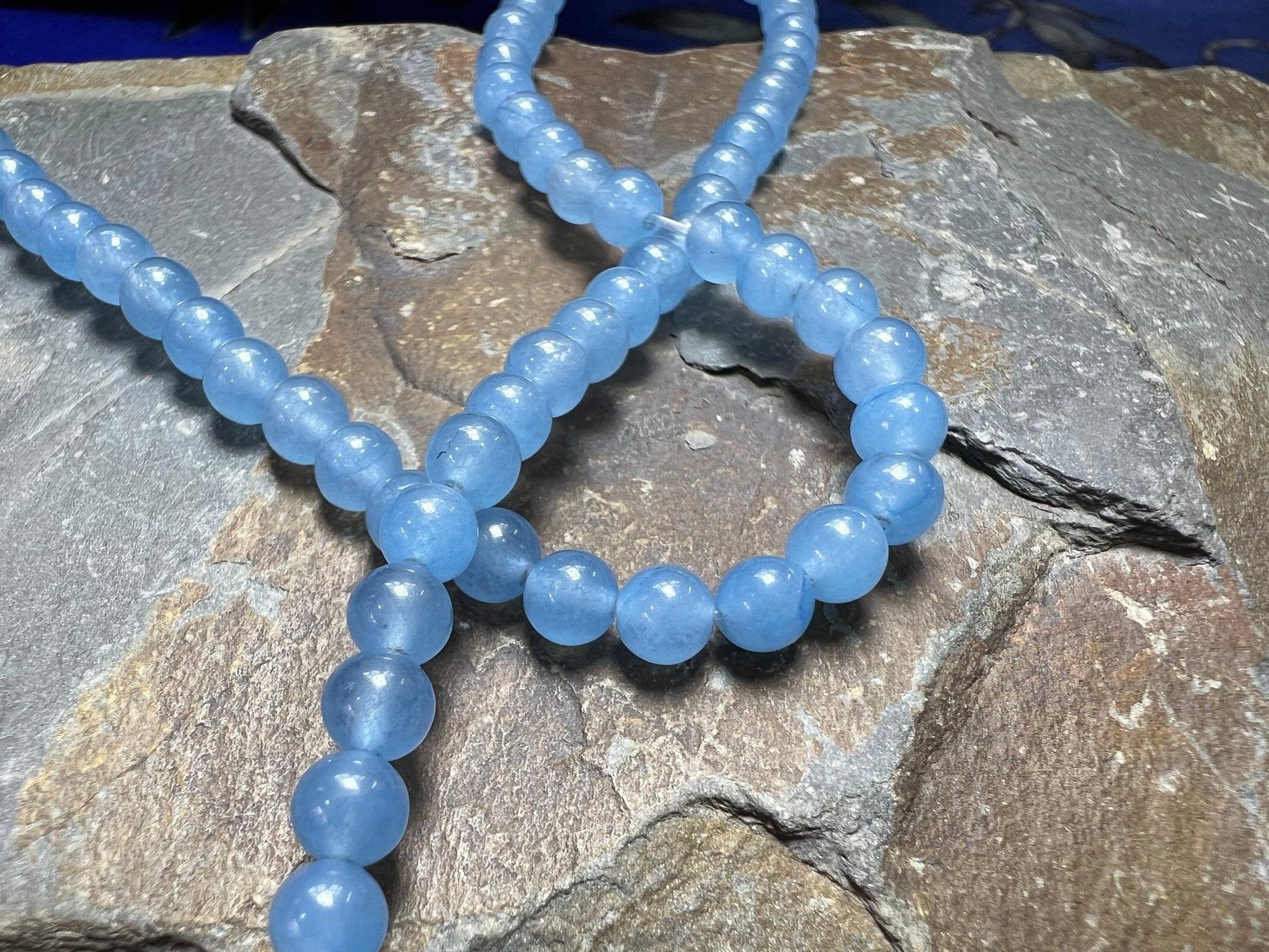4 beads / Small round pale blue Chalcedony beads just over 4mm / Blue Gemstone beads / 4 beads