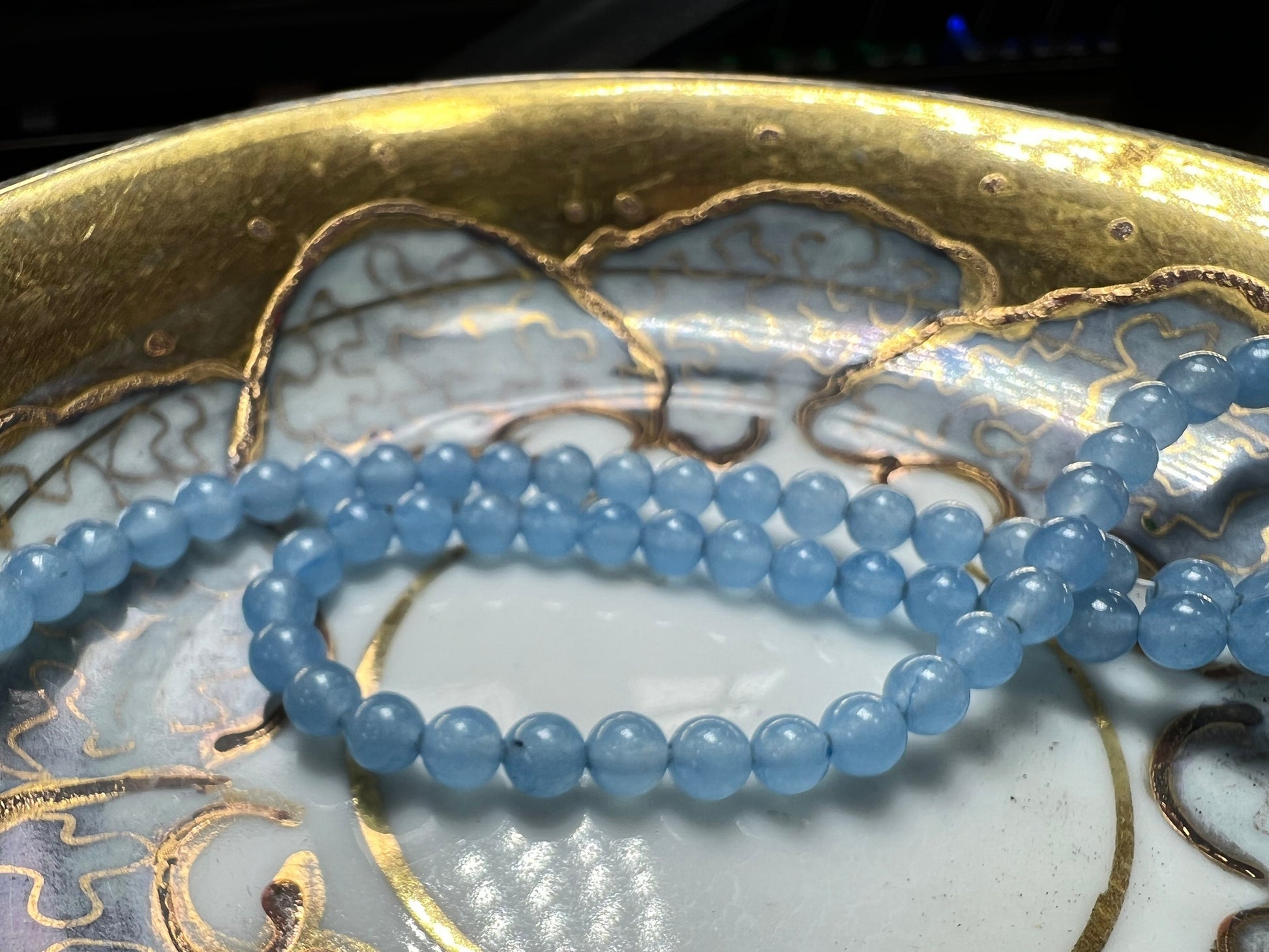 4 beads / Small round pale blue Chalcedony beads just over 4mm / Blue Gemstone beads / 4 beads