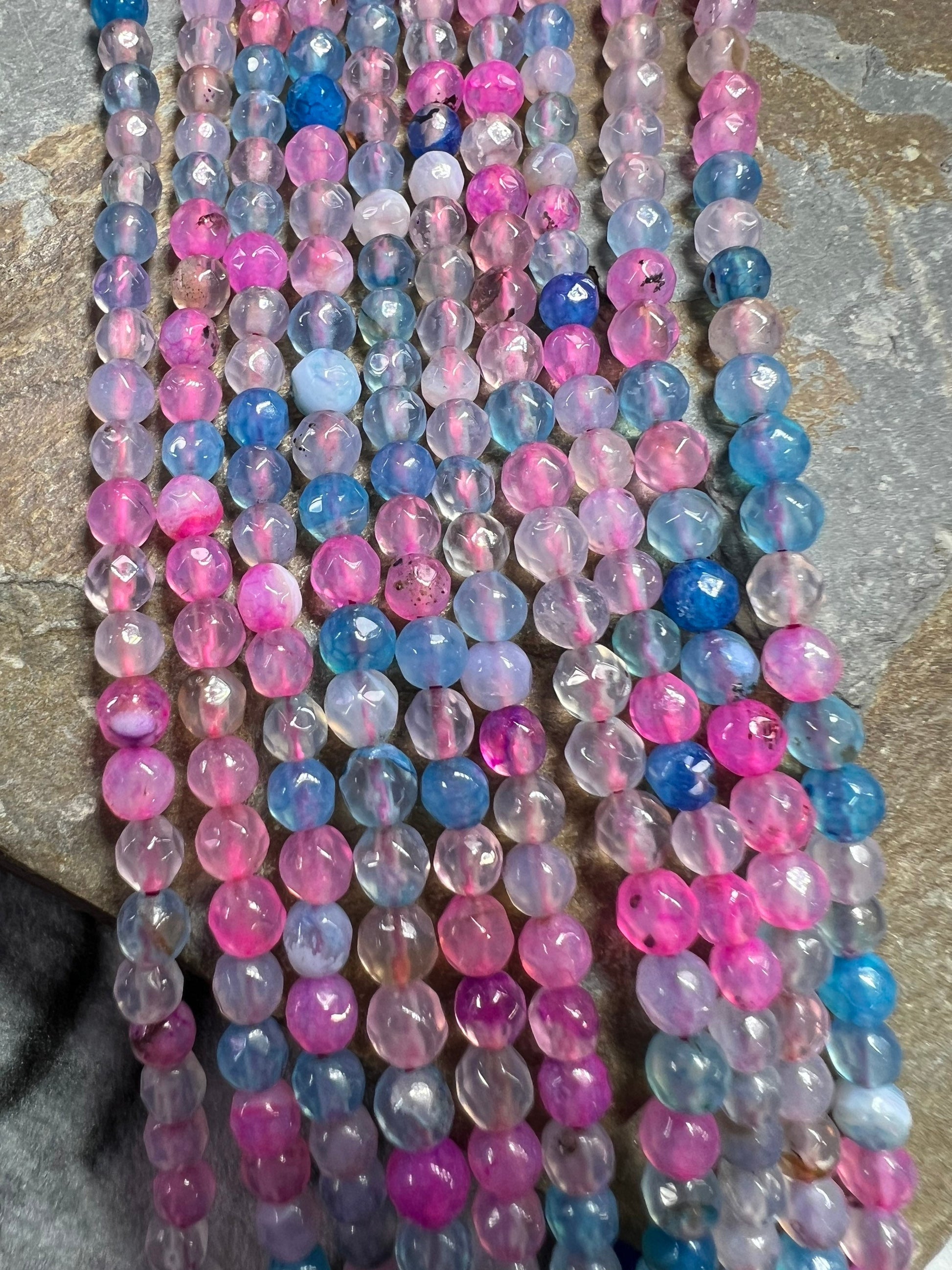 Pretty tiny small faceted Agate beads 3mm / mixed gemstone beads / multi beads / rainbow beads