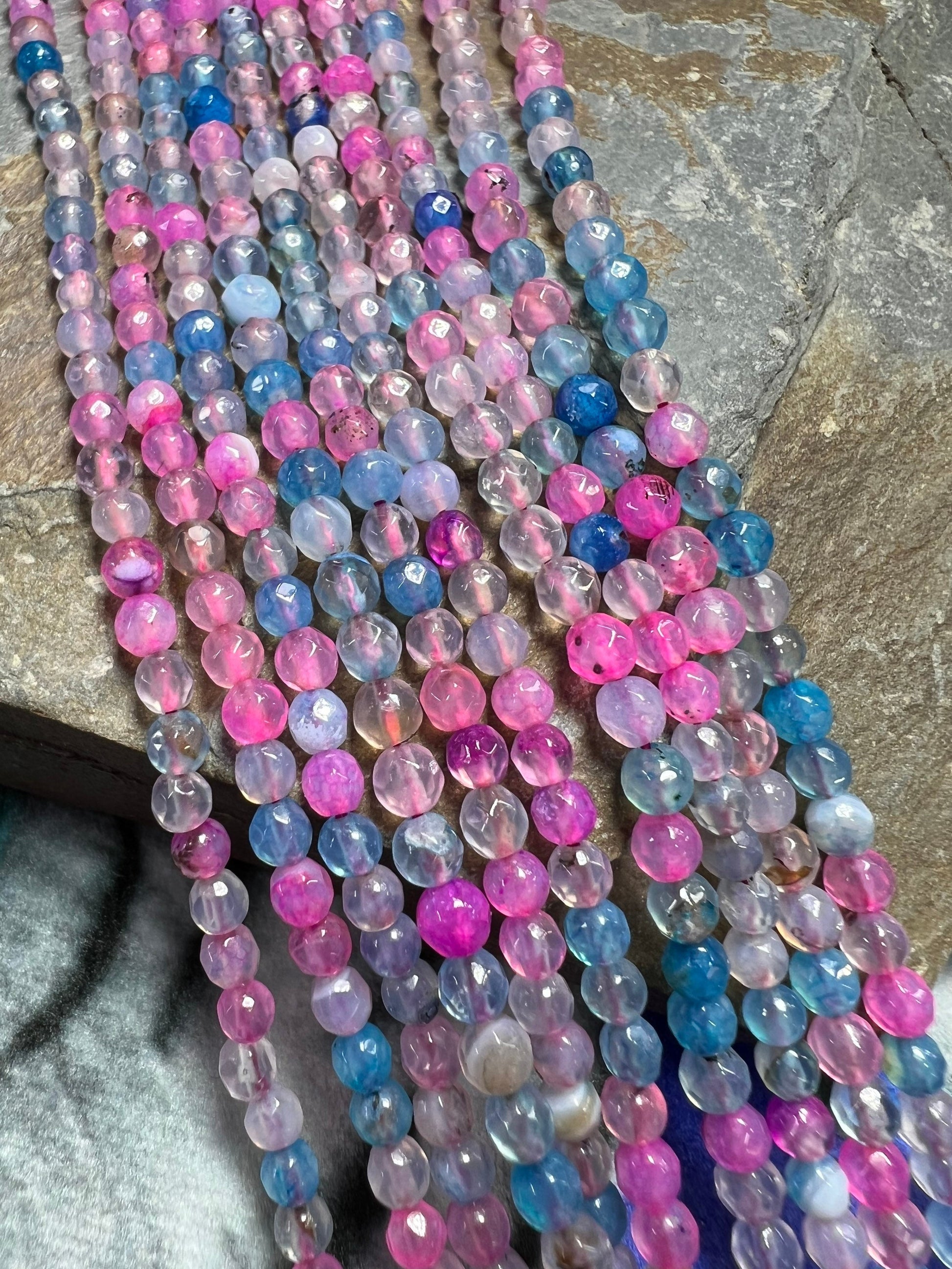 Pretty tiny small faceted Agate beads 3mm / mixed gemstone beads / multi beads / rainbow beads