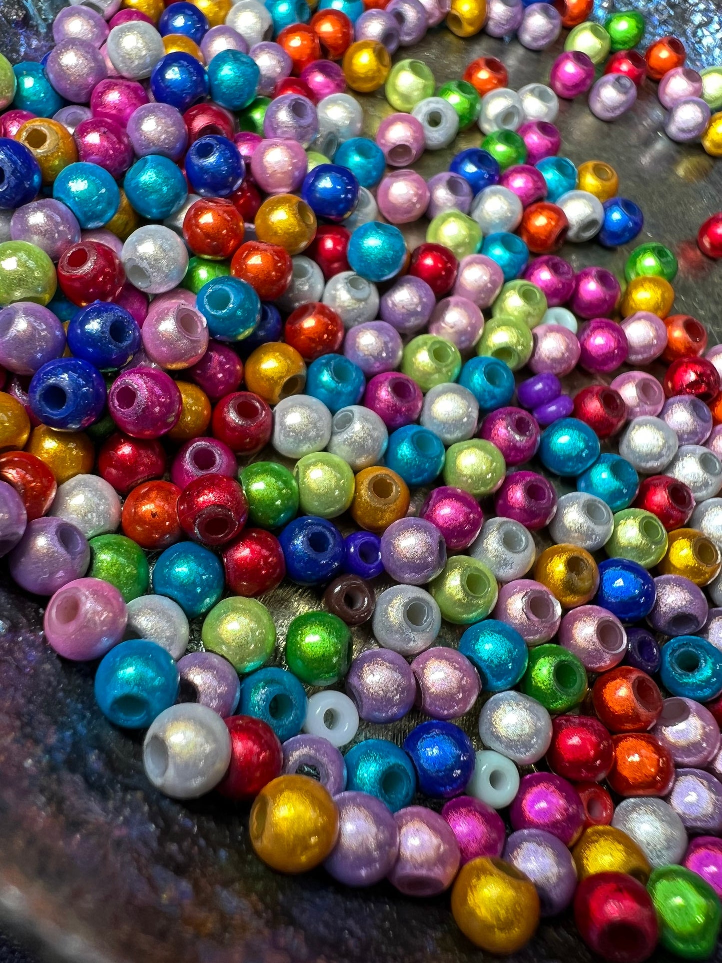 4 x Tiny Small 3D illusion Magic Shine beads 4mm / Rainbow colour multi mixed beads / 4 beads