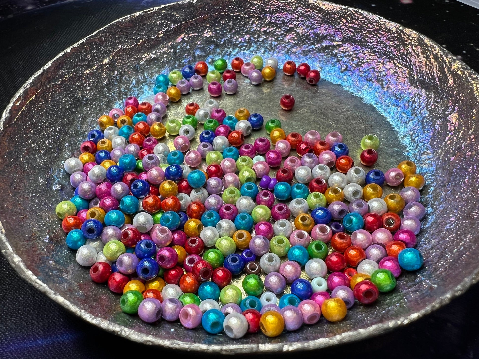 4 x Tiny Small 3D illusion Magic Shine beads 4mm / Rainbow colour multi mixed beads / 4 beads