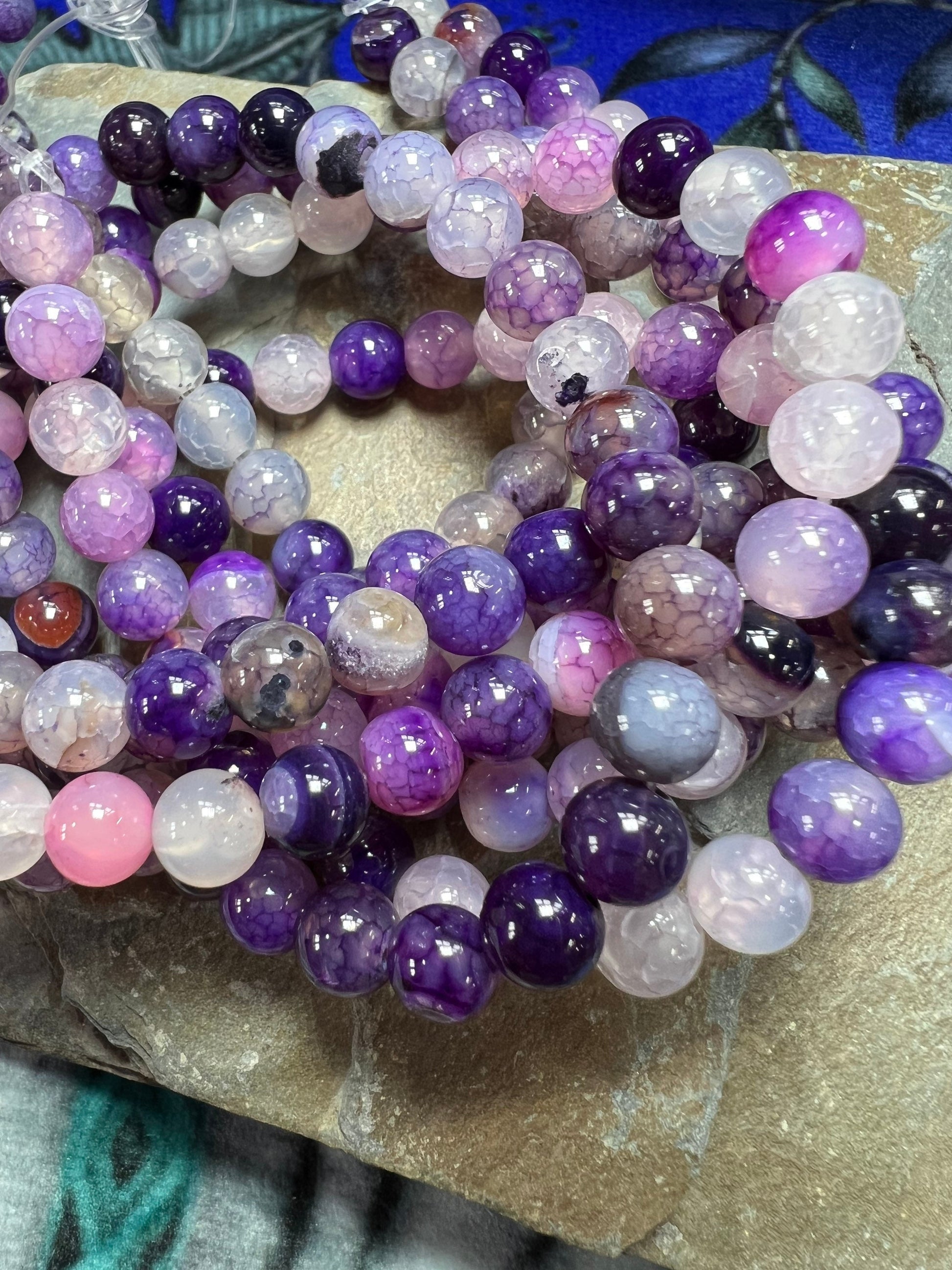 4 x Purple White Pink Clear Dragonvein Agate Gemstone Beads Veined Purple Agate Beads Desert Agate Beads / Round Agate Beads 6mm / 4 beads