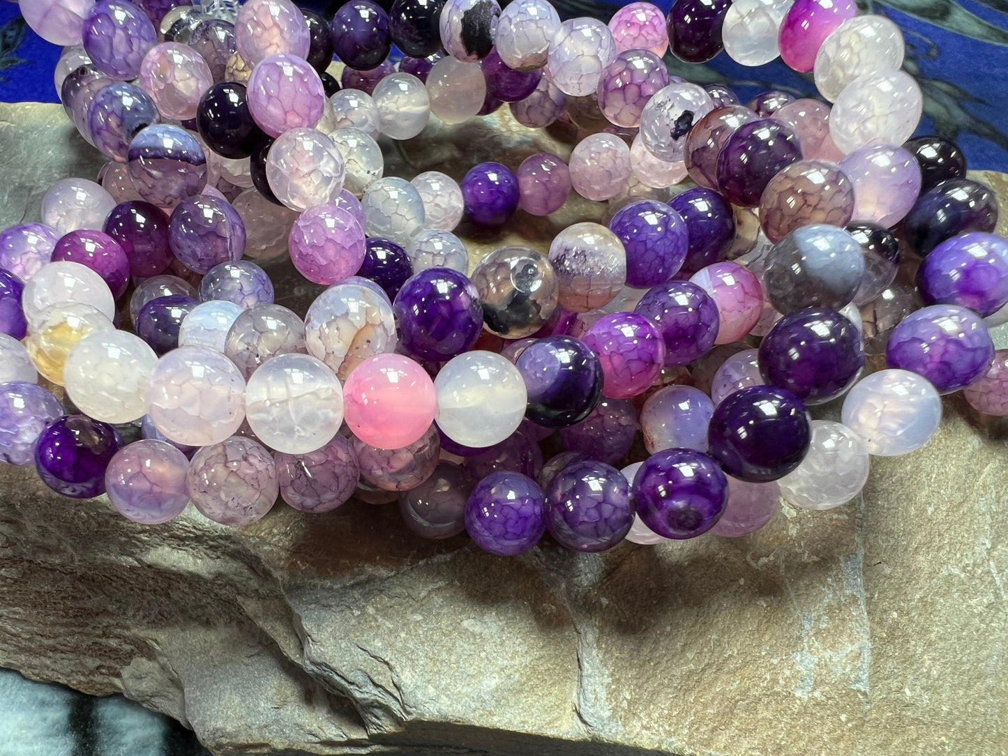 4 x Purple White Pink Clear Dragonvein Agate Gemstone Beads Veined Purple Agate Beads Desert Agate Beads / Round Agate Beads 6mm / 4 beads