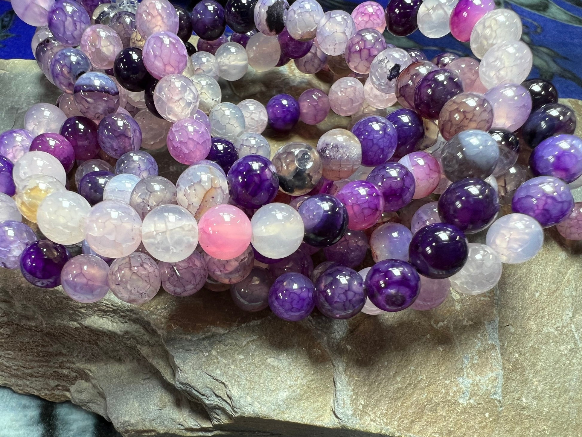 4 x Purple White Pink Clear Dragonvein Agate Gemstone Beads Veined Purple Agate Beads Desert Agate Beads / Round Agate Beads 6mm / 4 beads