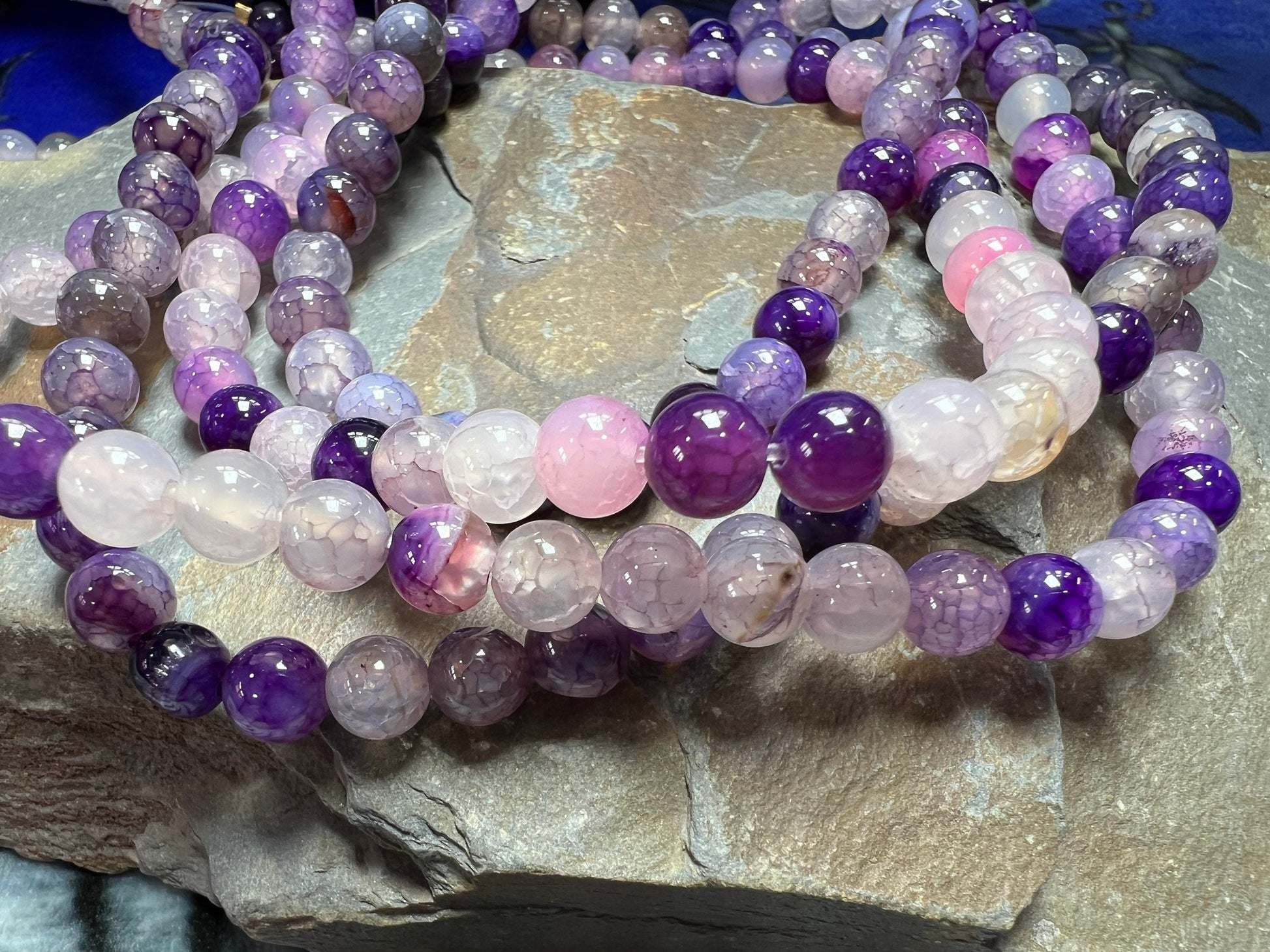 4 x Purple White Pink Clear Dragonvein Agate Gemstone Beads Veined Purple Agate Beads Desert Agate Beads / Round Agate Beads 6mm / 4 beads
