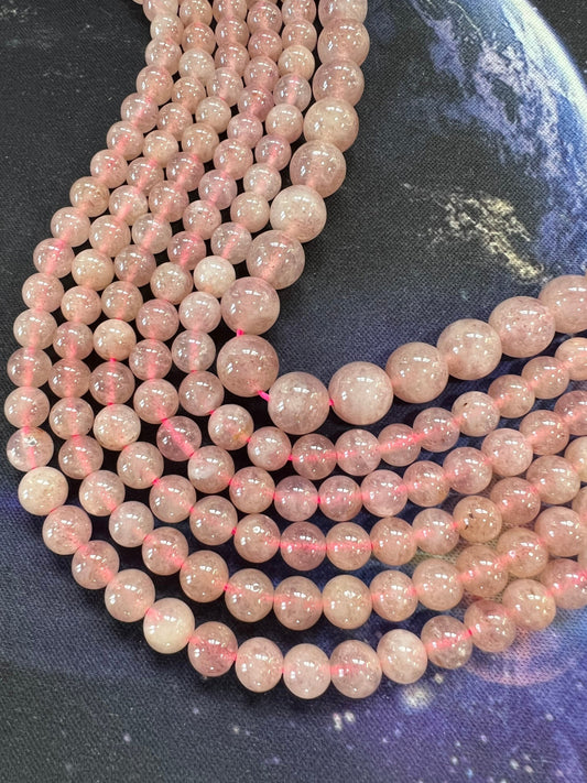 Natural Strawberry Quartz Round rustic handcut Beads 6 or 8mm / Healing gemstone Beads