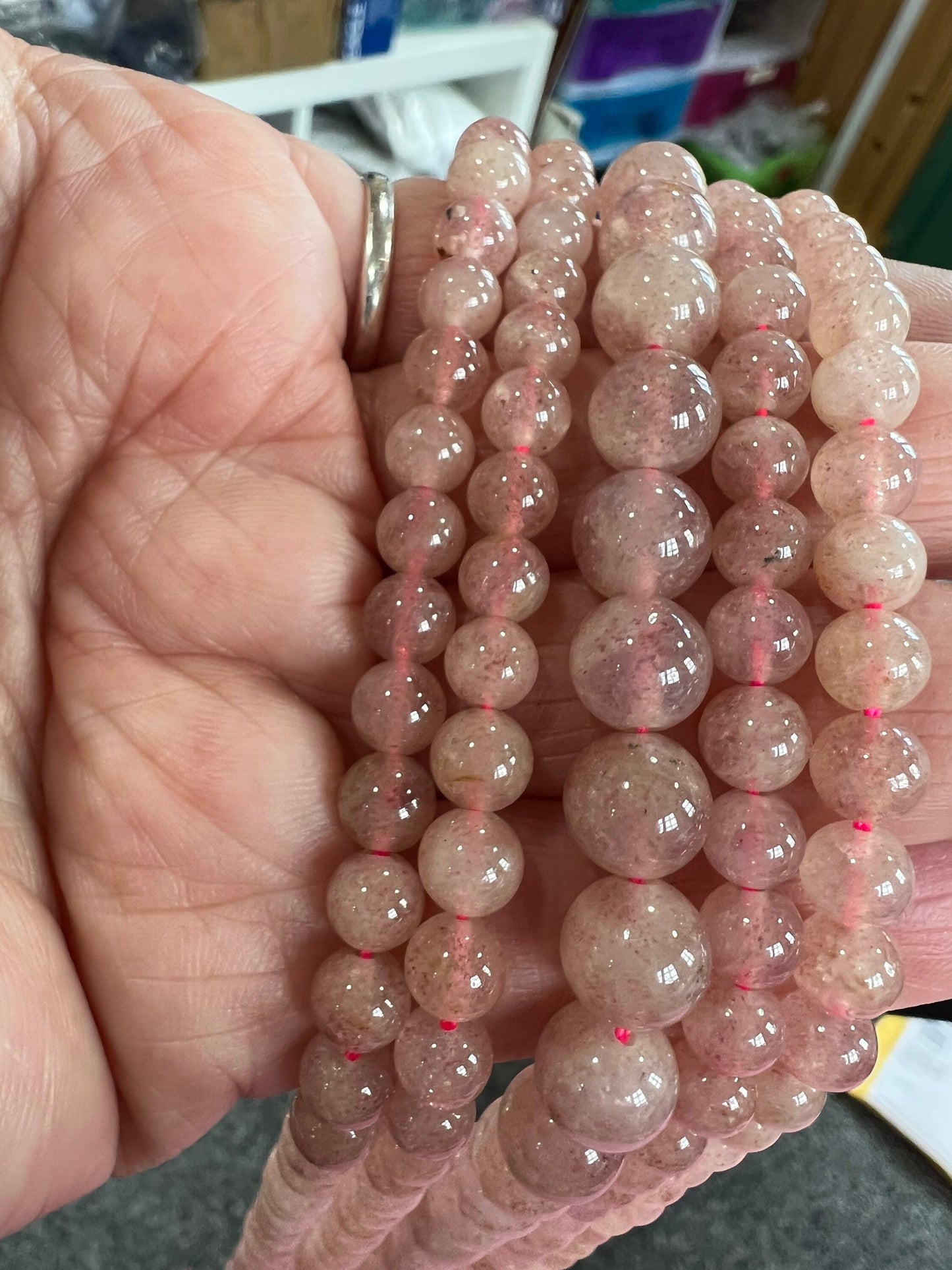 Natural Strawberry Quartz Round rustic handcut Beads 6 or 8mm / Healing gemstone Beads