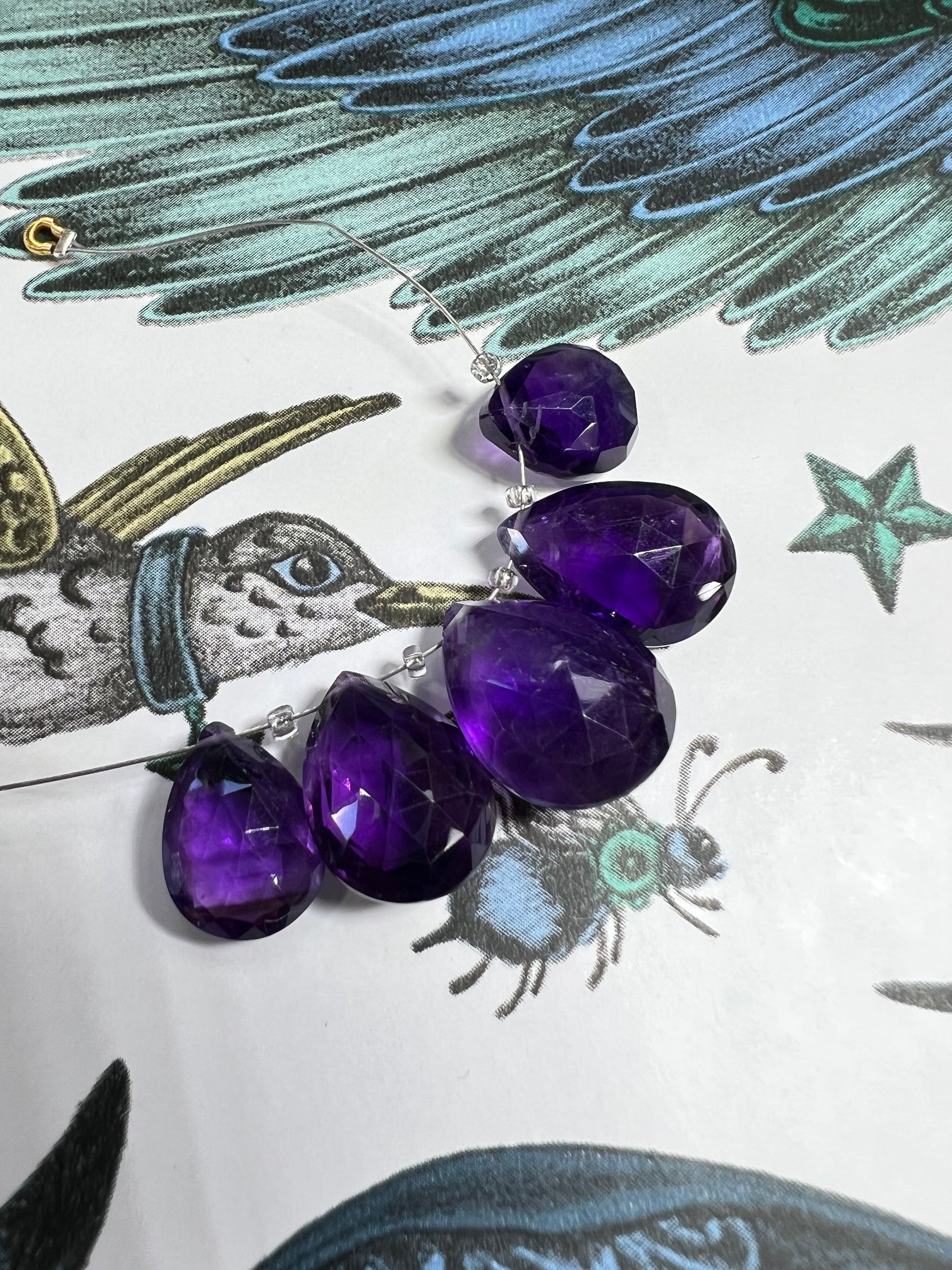 Rustic handcut Brazilian Dark Amethyst Faceted flat pear Briolette Beads 11-17mm Amethyst Beads Purple Amethyst Beads