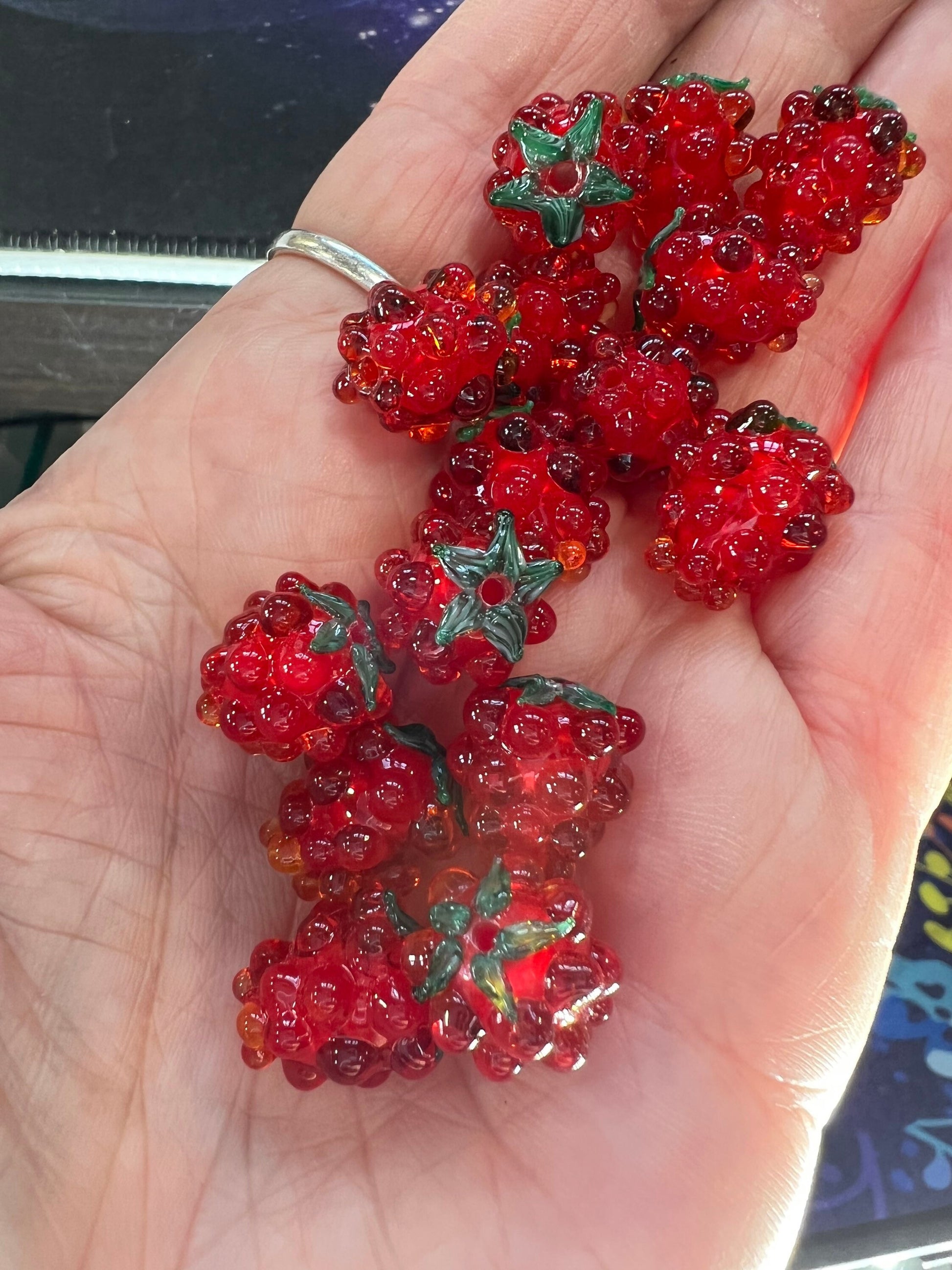 Delicious juicy Red or Berry Lampwork Glass Raspberry beads 14mm / Autumn Fall beads 2mm approx hole size