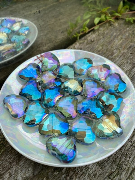 2x Multi-tonal green/blue/pink Magic Crystal Vitrail Heart Beads 18 x 16 mm / Crystal Beads / Heart Beads / Mystic Crystal Heart Beads