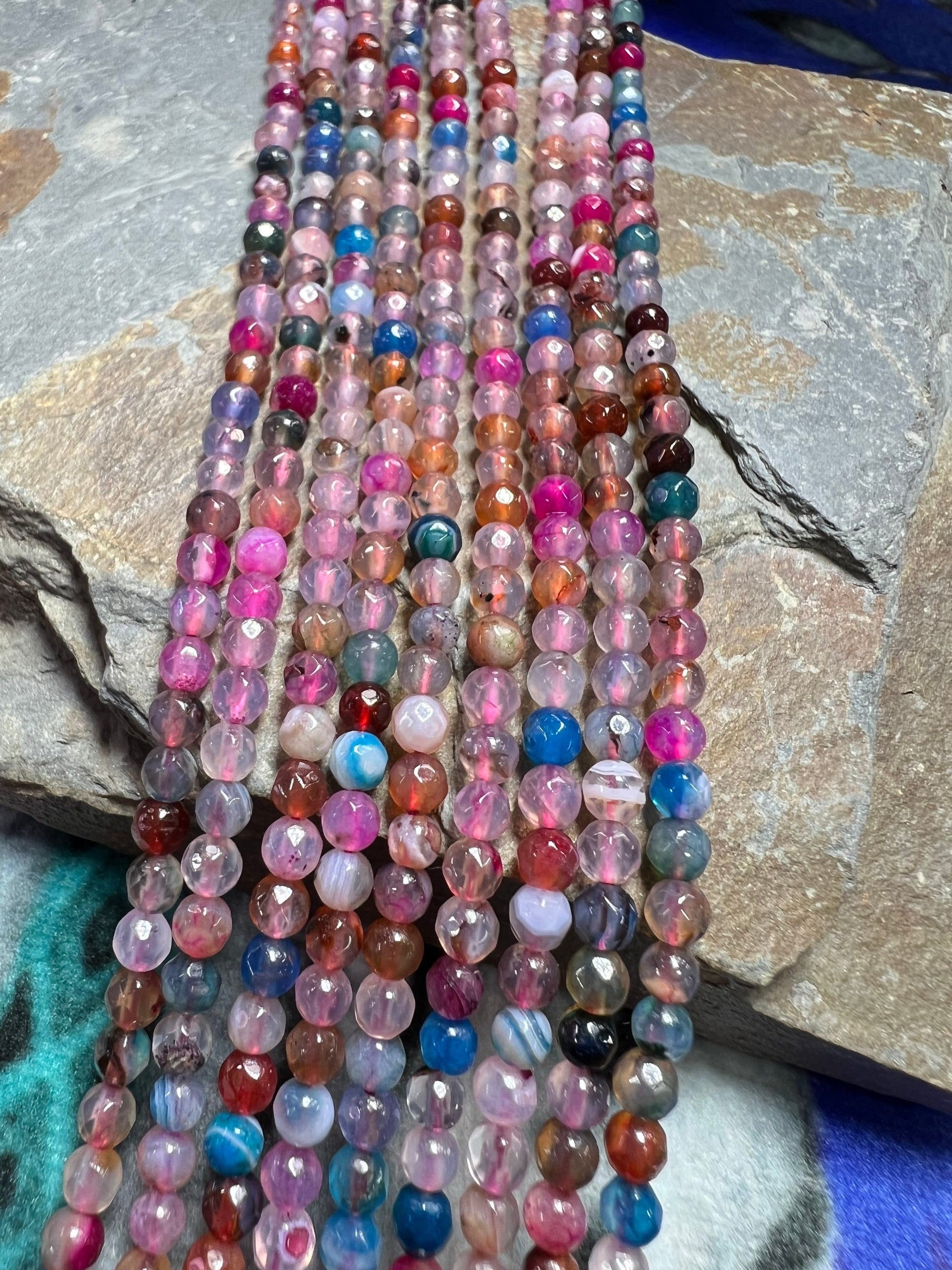 Pretty tiny small faceted Agate beads 3mm / mixed gemstone beads / multi beads / rainbow beads