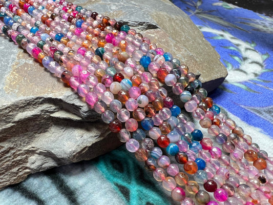 Pretty tiny small faceted Agate beads 3mm / mixed gemstone beads / multi beads / rainbow beads