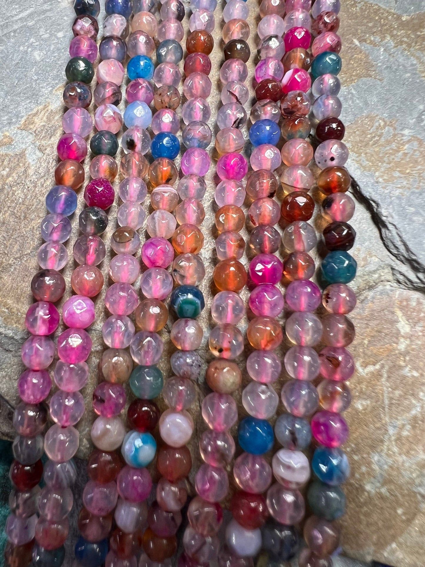 Pretty tiny small faceted Agate beads 3mm / mixed gemstone beads / multi beads / rainbow beads