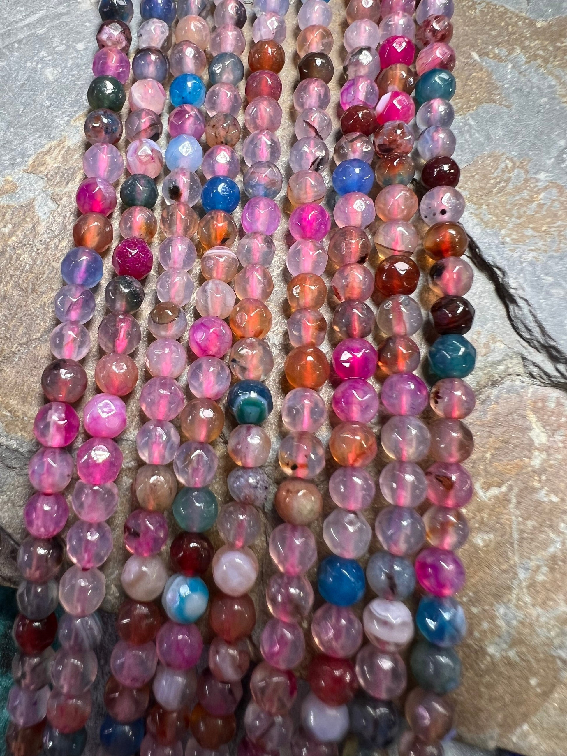 Pretty tiny small faceted Agate beads 3mm / mixed gemstone beads / multi beads / rainbow beads