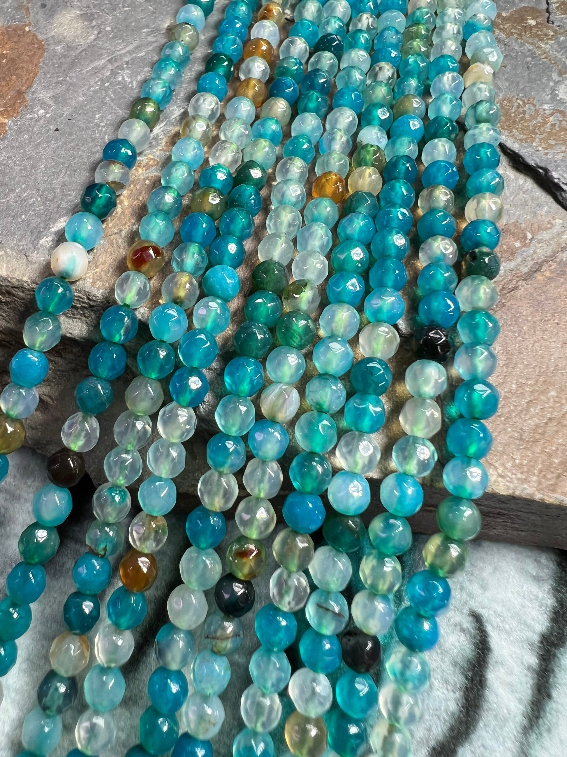 Pretty tiny small faceted Agate beads 3mm / mixed gemstone beads / multi beads / rainbow beads