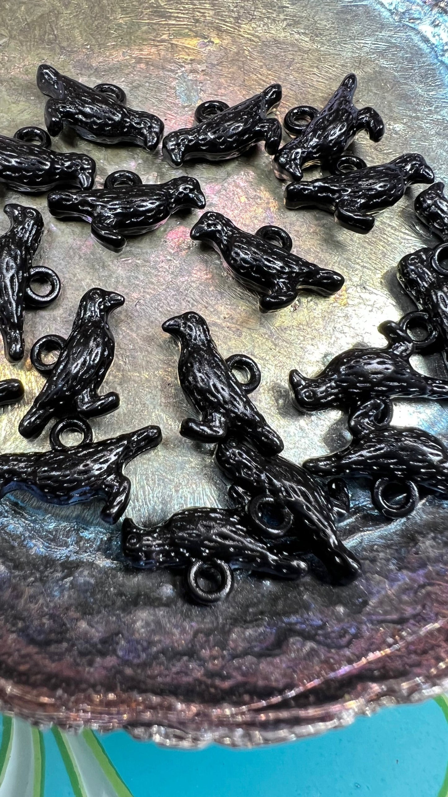 Heavy black metallic Crows Raven Black Bird Charms / Pendant charms / earring charms 15mm