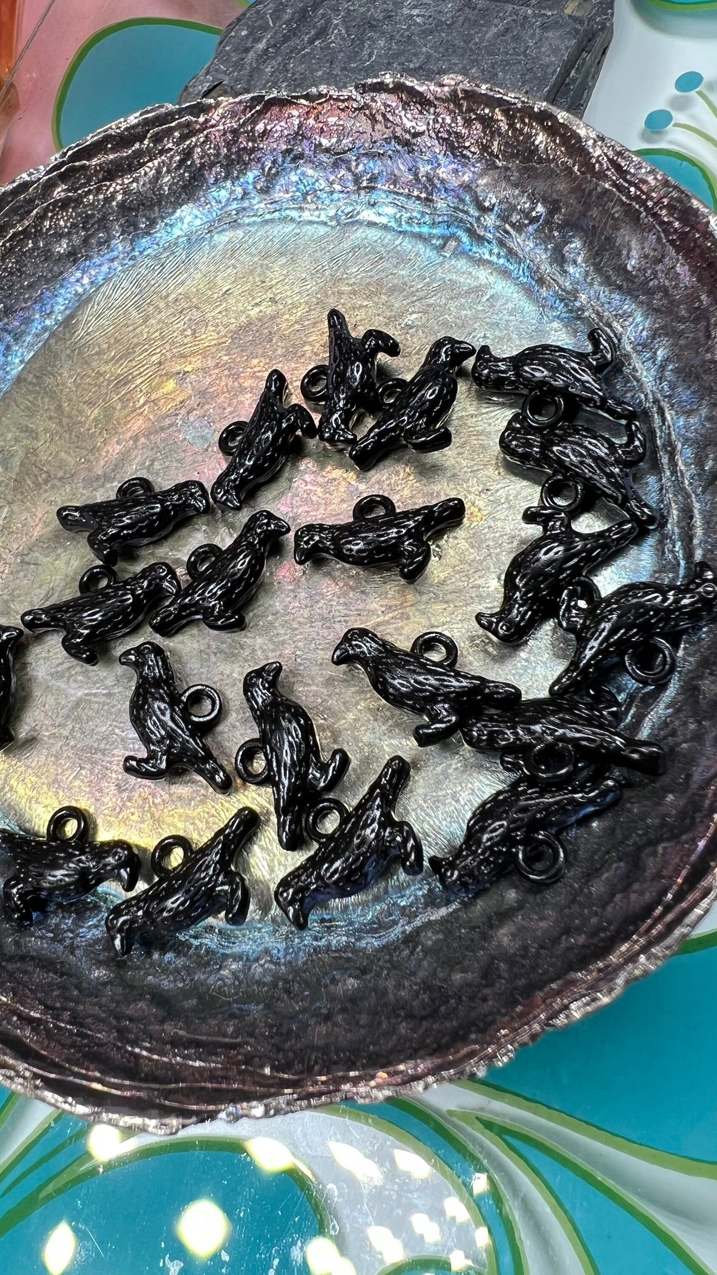 Heavy black metallic Crows Raven Black Bird Charms / Pendant charms / earring charms 15mm
