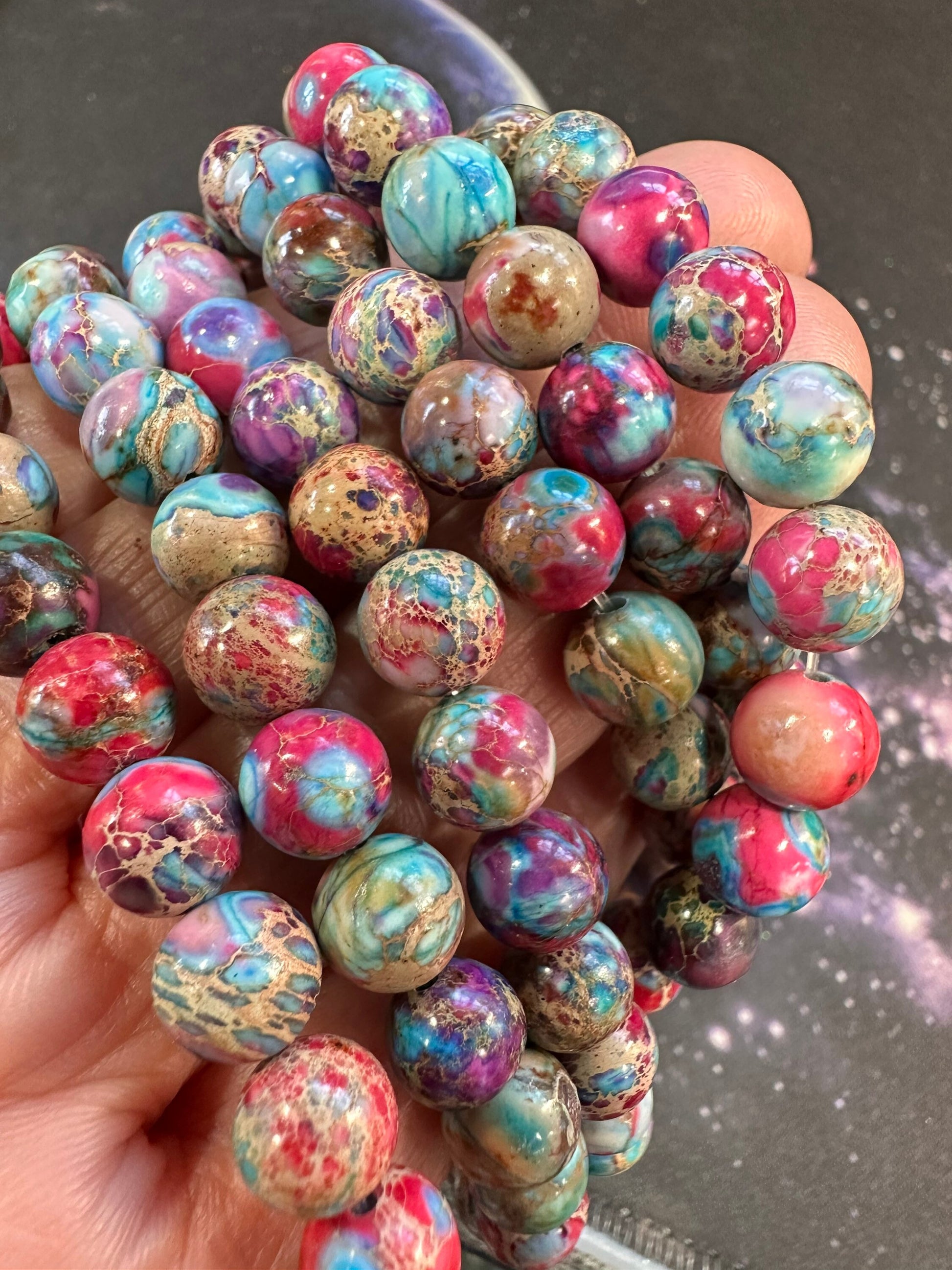 Galactic Interplanetary Imperial Sediment Purple Jasper Round beads 8mm / Jasper Gemstone Beads / Marble Blue Pink Jasper Beads / 4 beads