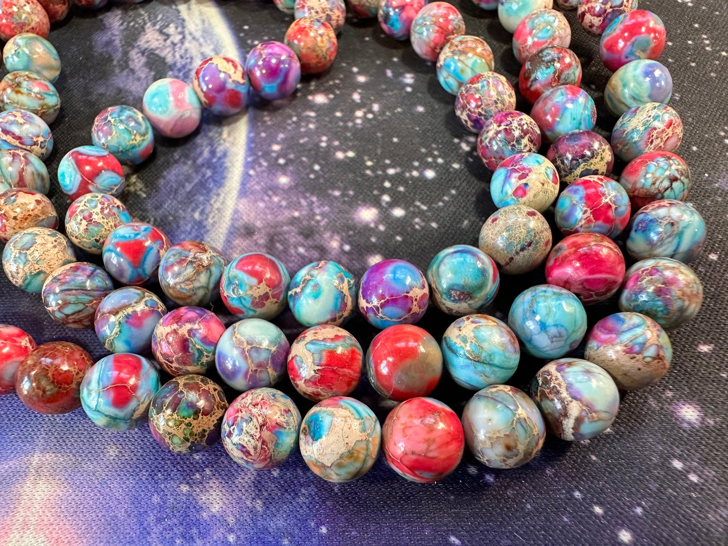 Galactic Interplanetary Imperial Sediment Purple Jasper Round beads 8mm / Jasper Gemstone Beads / Marble Blue Pink Jasper Beads / 4 beads