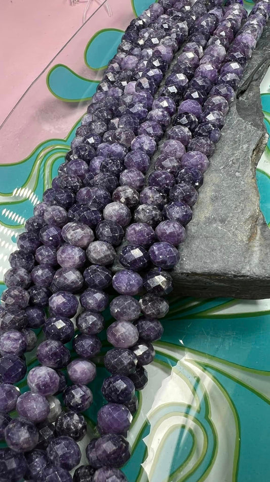 Purple Faceted Lepidolite Rondelles Beads 8 mm Purple Gemstone Beads / Sparkling Beads / Jewellery Making Gemstone Beads
