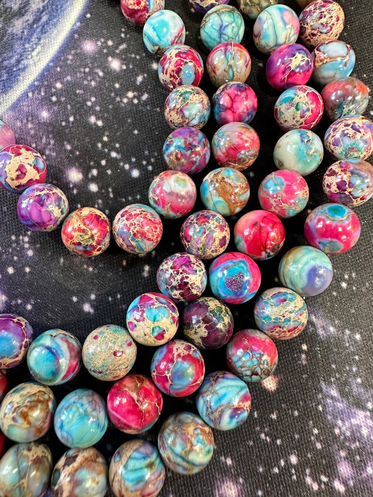 Galactic Interplanetary Imperial Sediment Purple Jasper Round beads 8mm / Jasper Gemstone Beads / Marble Blue Pink Jasper Beads / 4 beads