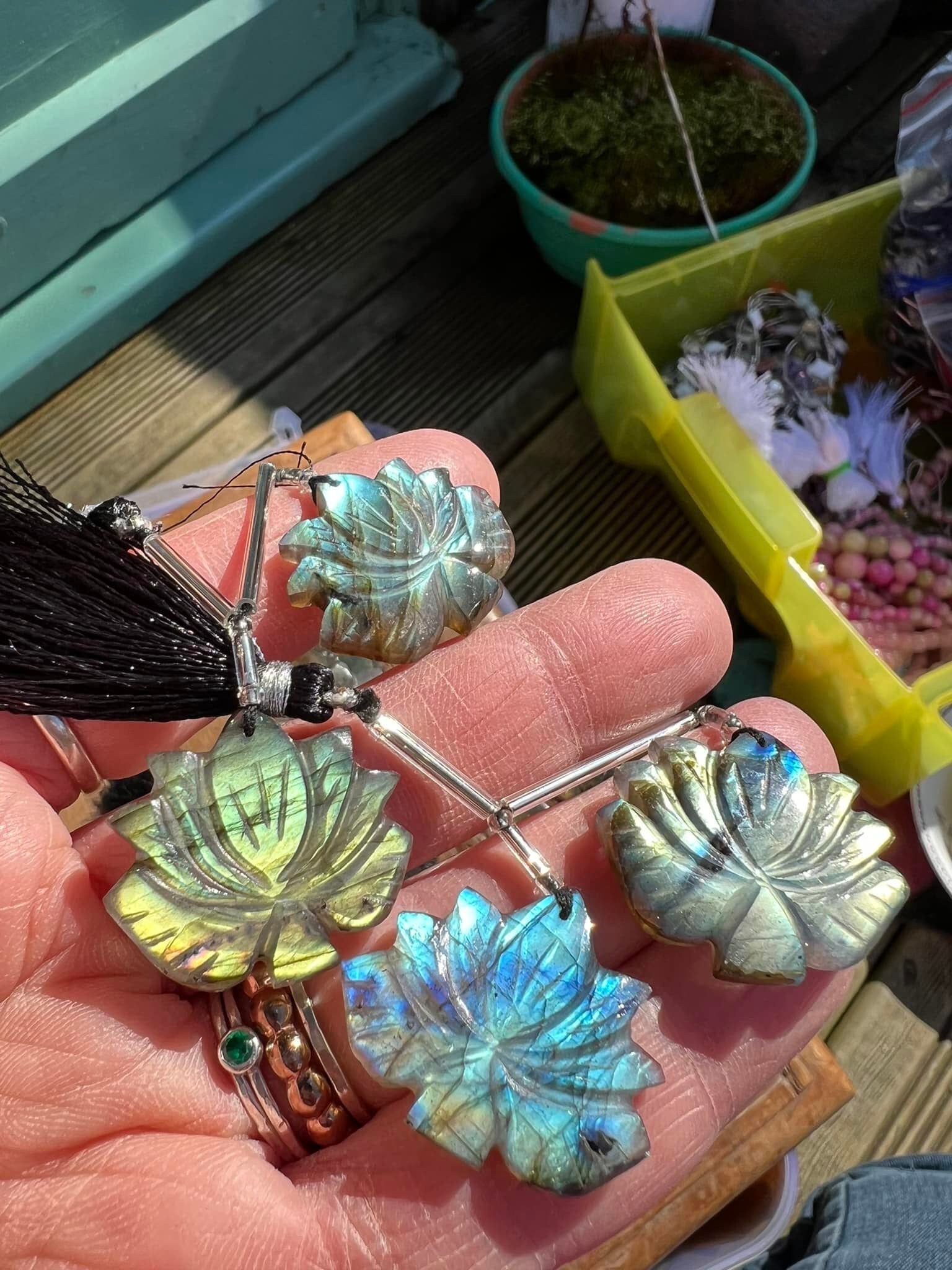 1 Focal BEAD Labradorite Hand carved Drilled Labradorite Lotus flower Flashy Labradorite 100% Natural 30x 26mm