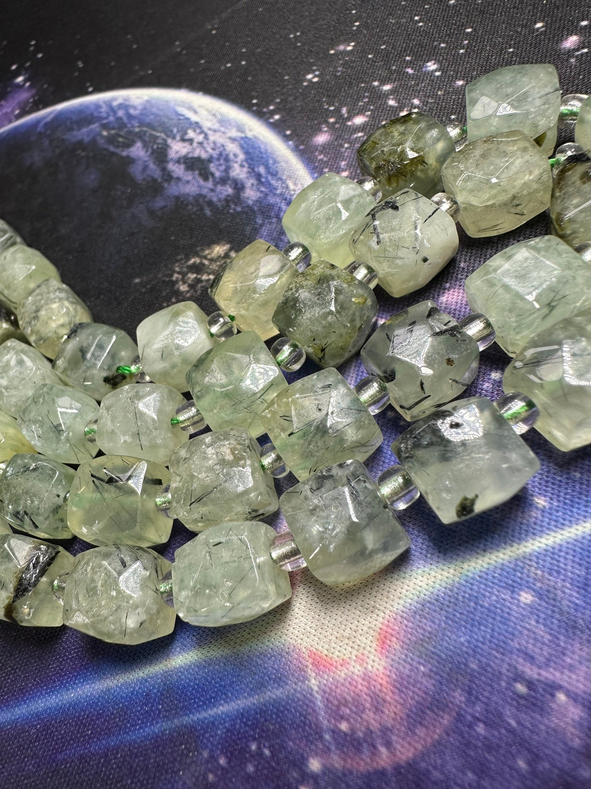 Natural faceted Jewel Gem faceted Prehnite 3d cube nugget beads CHOOSE quantity