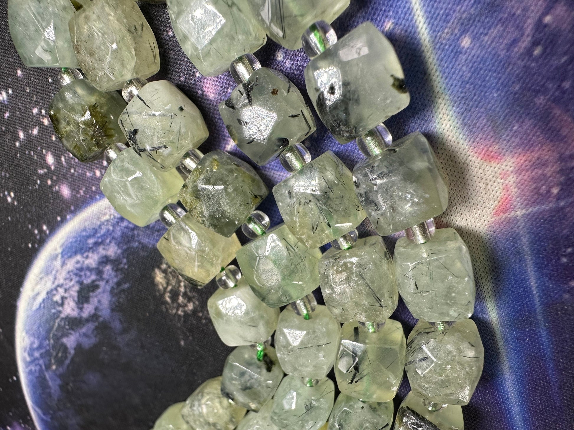Natural faceted Jewel Gem faceted Prehnite 3d cube nugget beads CHOOSE quantity