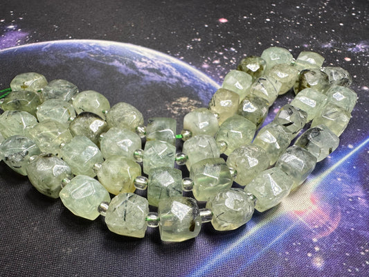 Natural faceted Jewel Gem faceted Prehnite 3d cube nugget beads CHOOSE quantity