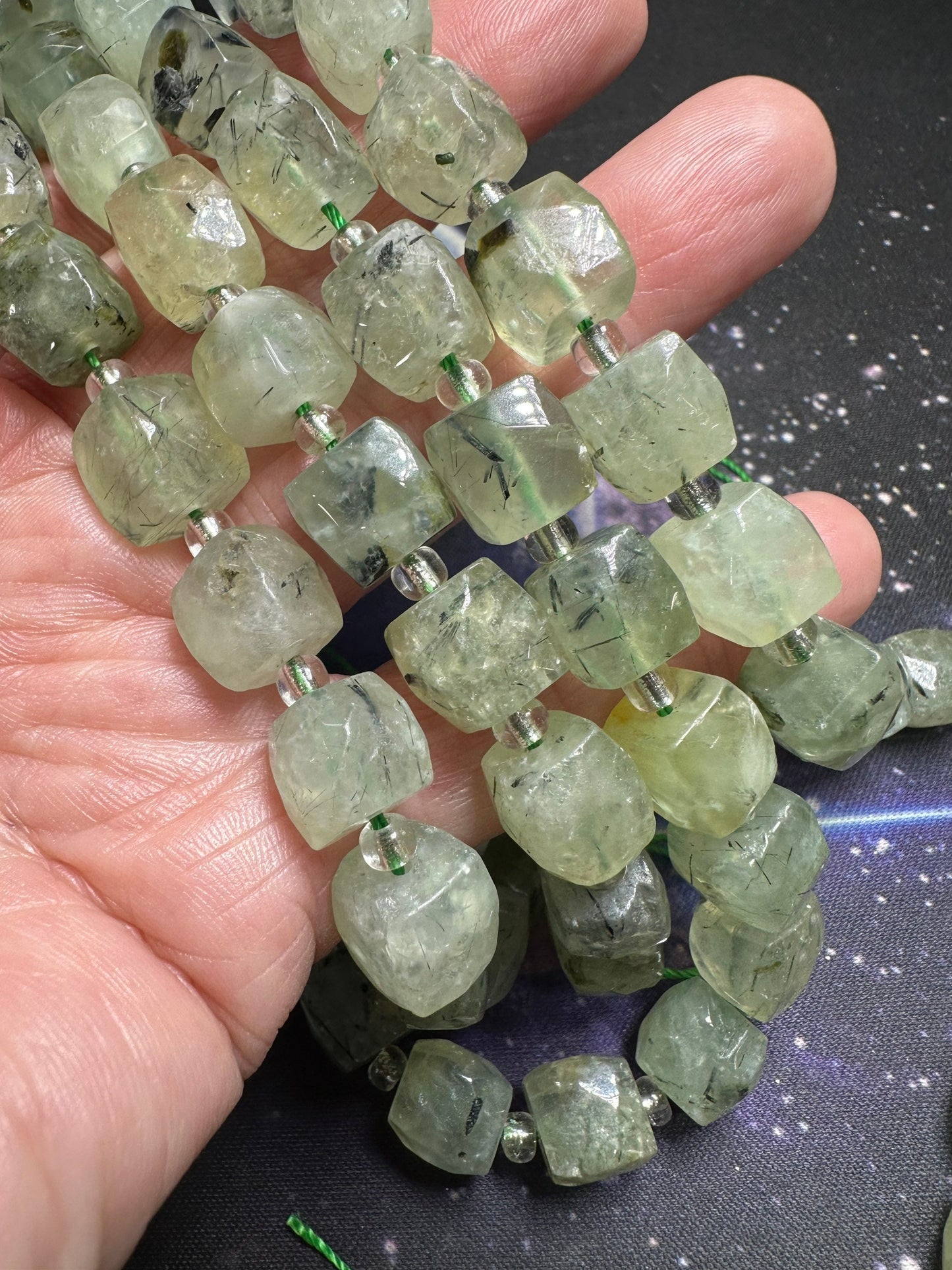 Natural faceted Jewel Gem faceted Prehnite 3d cube nugget beads CHOOSE quantity