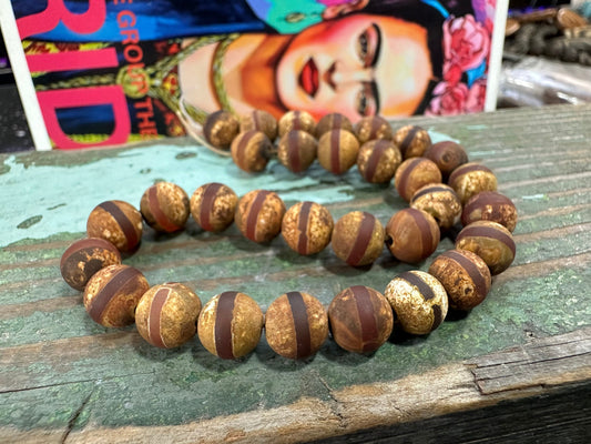 4 X Tibetan Eye Beads Wood Brown Agate Gemstone Beads 8 mm / dzi Aged Agate Beads / Buddha Beads / Mala Agate Beads / Unusual Agate Beads