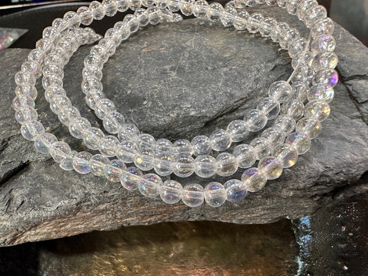 6 x Coated Mystic Magic Aurora Borealis Glass beads 4mm / Rainbow kissed beads