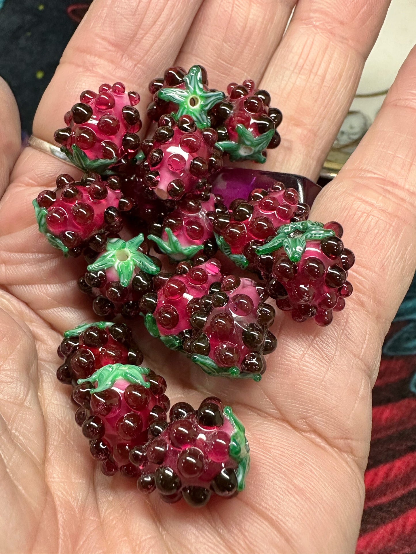 Delicious juicy Red or Berry Lampwork Glass Raspberry beads 14mm / Autumn Fall beads 2mm approx hole size
