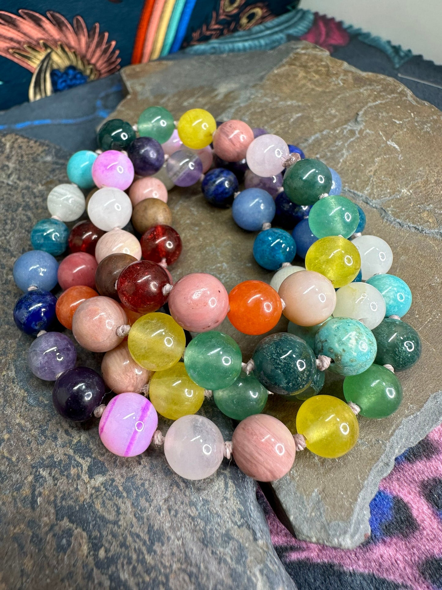 Custom Rainbow Multi Gemstone Knotted Necklace - made to order CHAKRA balance 8mm PLEASE read description This is 27”