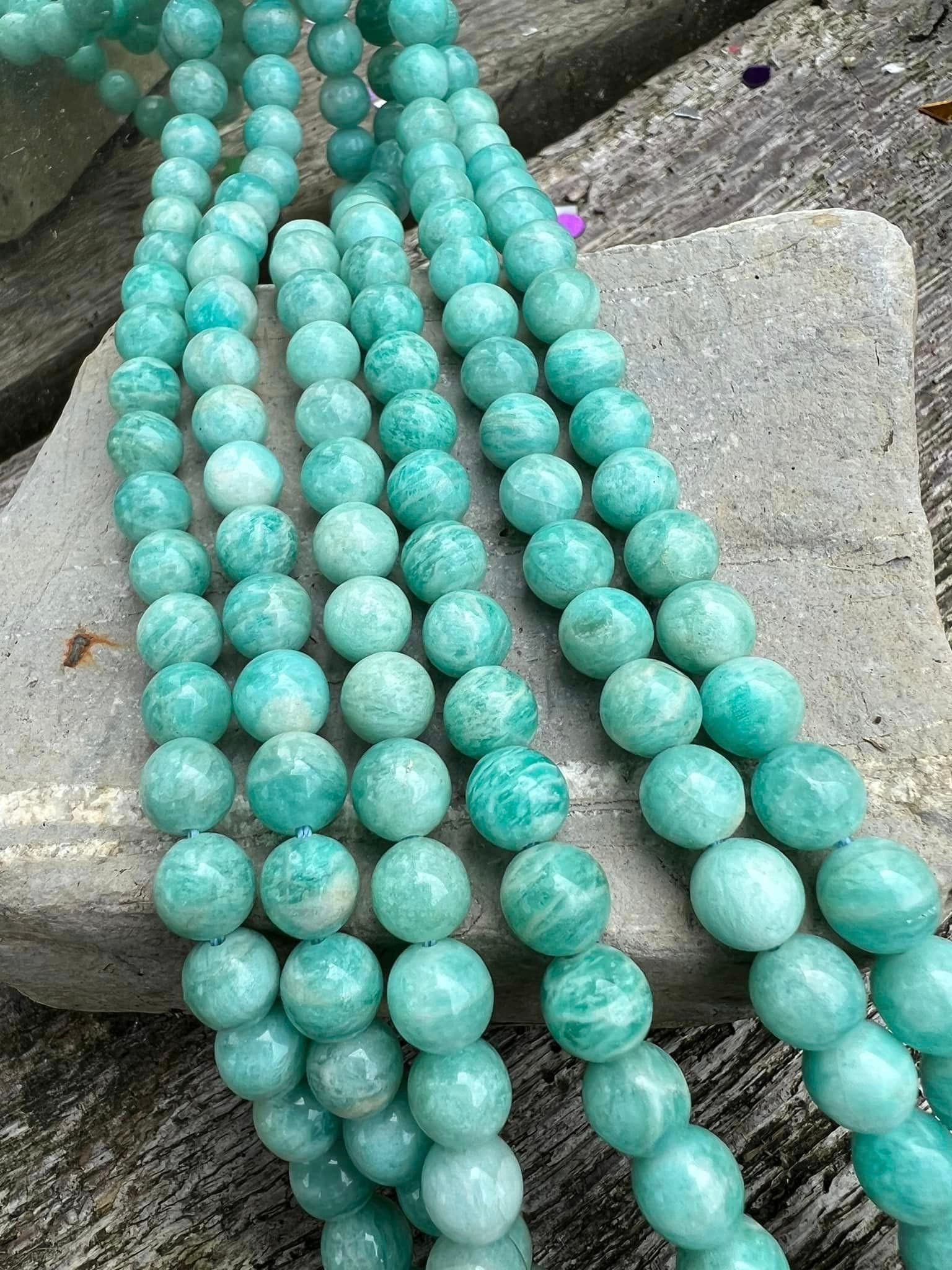 Amazonite Incredibly Marbled Natural Russian Amazonite Round Beads 7.5-8mm HANDCUT
