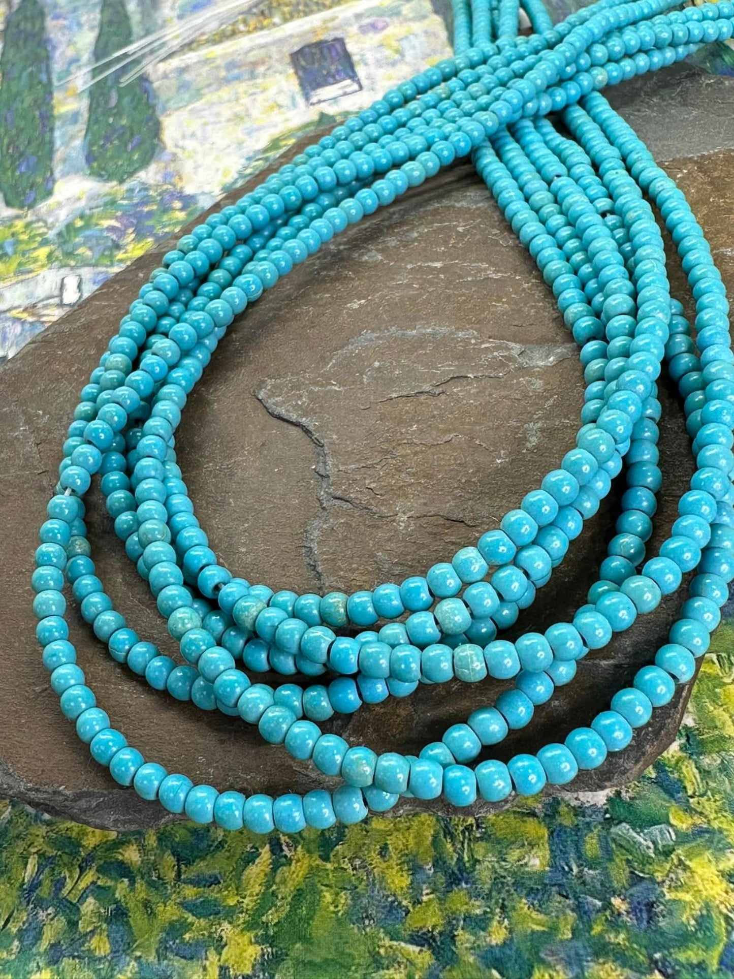 Rustic Stabilised Turquoise 3.2mm rounded beads spacers rondelles / Turquoise gemstone beads / Blue Turquoise Beads for Jewellery Making