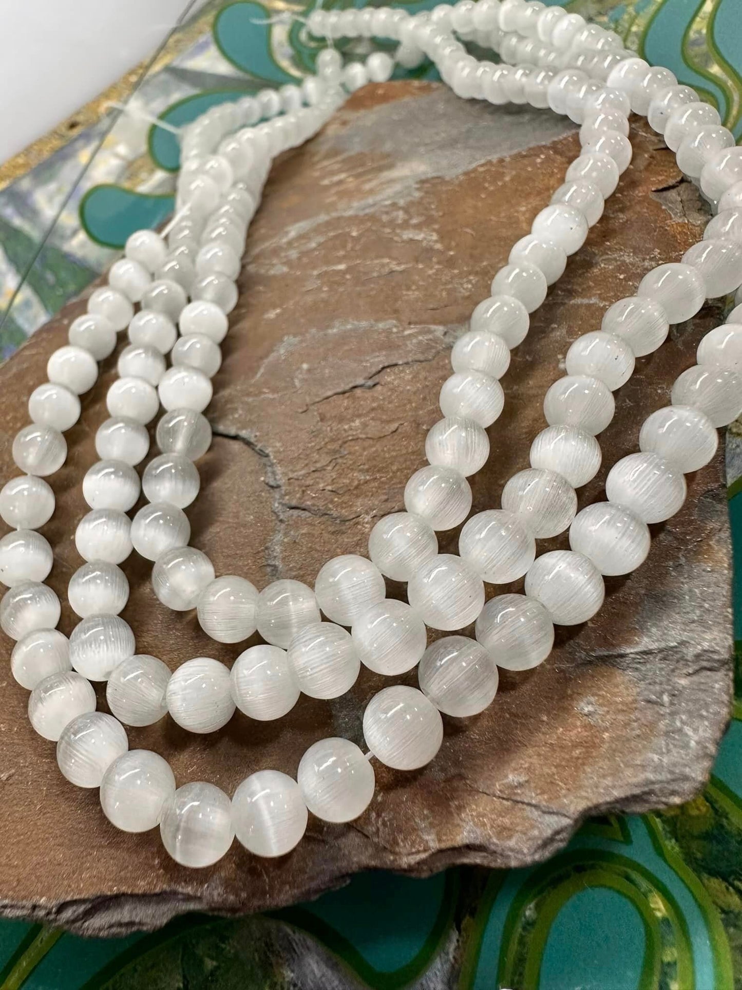 Rare Healing Handcut Selenite Round Beads / Natural Selenite Beads / Glowing Gemstone Beads 6mm