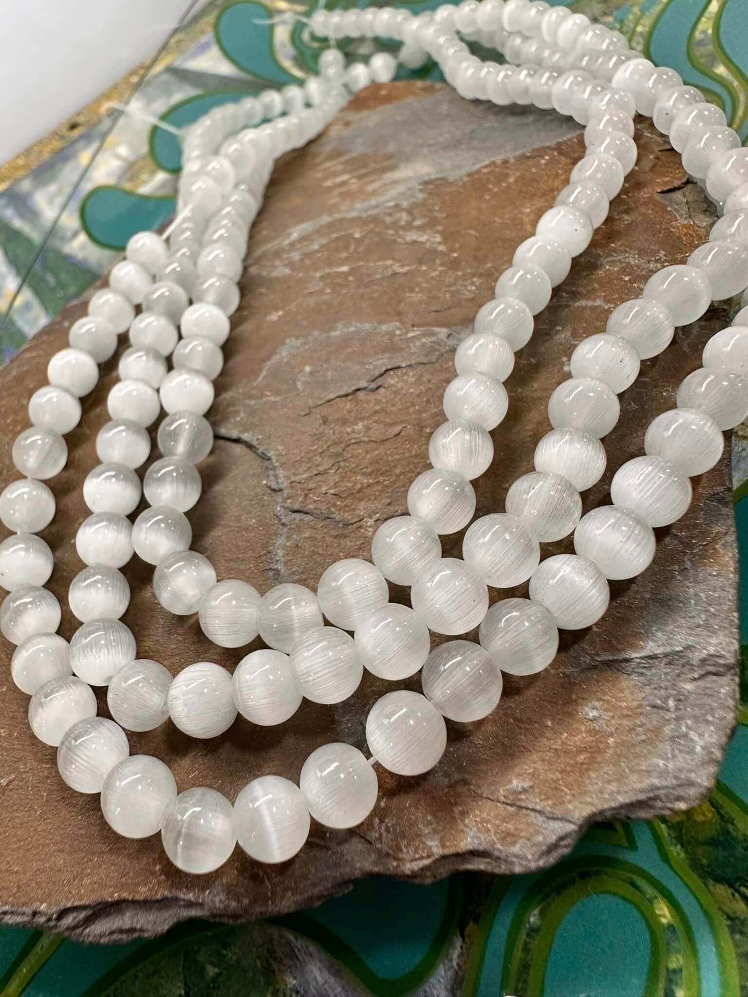 Rare Healing Handcut Selenite Round Beads / Natural Selenite Beads / Glowing Gemstone Beads 6mm