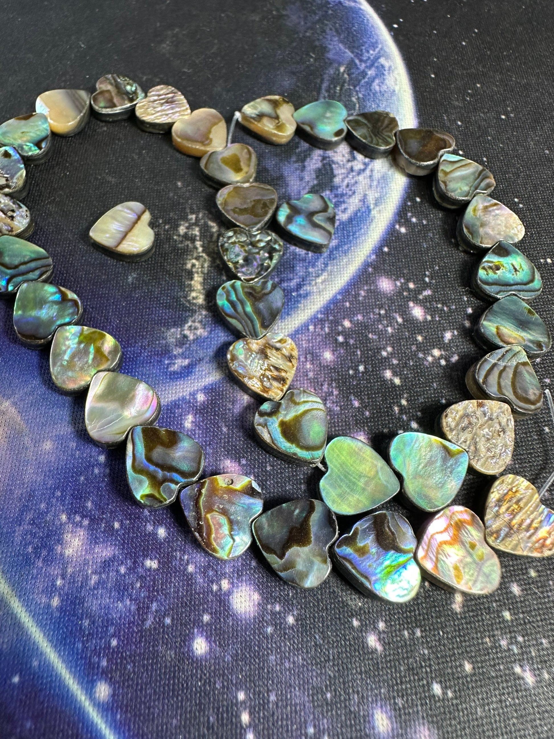 Natural Blue green Abalone shell Beads Heart 10mm - Abalone Shell Beads Amazing Patterns / 4 beads