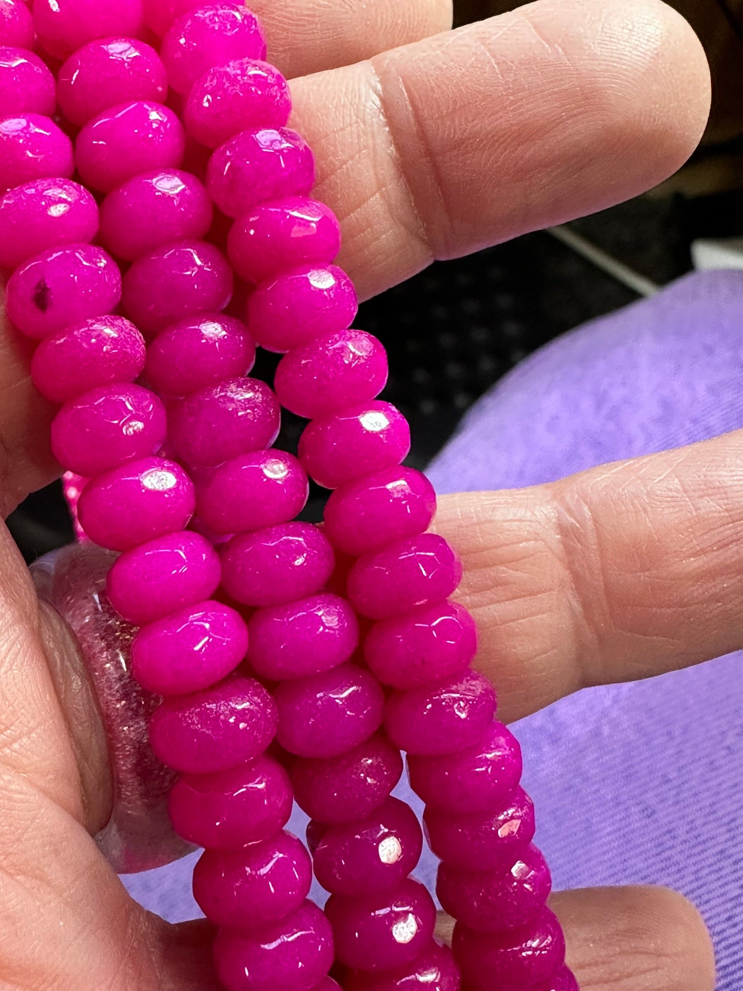NEW Pink Chalcedony Faceted Rondelles 8 x 5 mm / jewellery beads / Rondelles / Jade Gemstone Beads / Disc Beads / 6 beads cerise pink hot