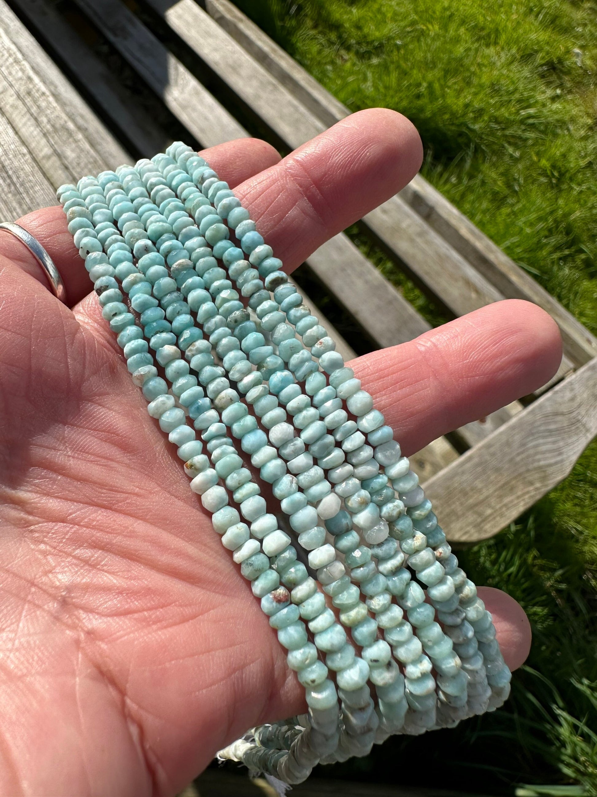Gentle rustic Larimar rustic hand faceted rondelle beads / Blue Gemstone 4mm approx handcut