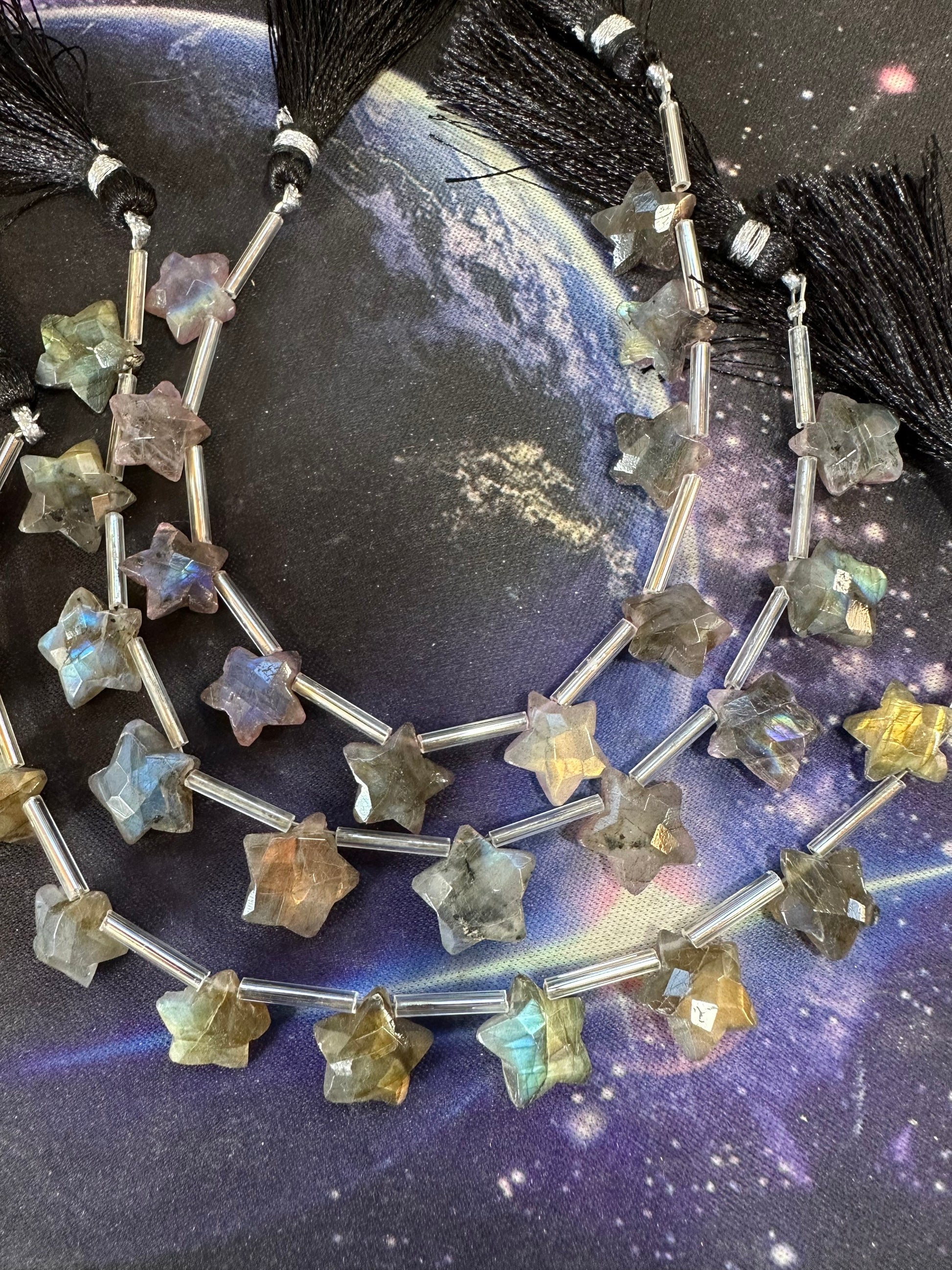 Labradorite Hand Faceted Briolette Gemstone star beads / Celestial Beads 10-12mm
