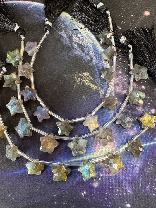 Labradorite Hand Faceted Briolette Gemstone star beads / Celestial Beads 10-12mm
