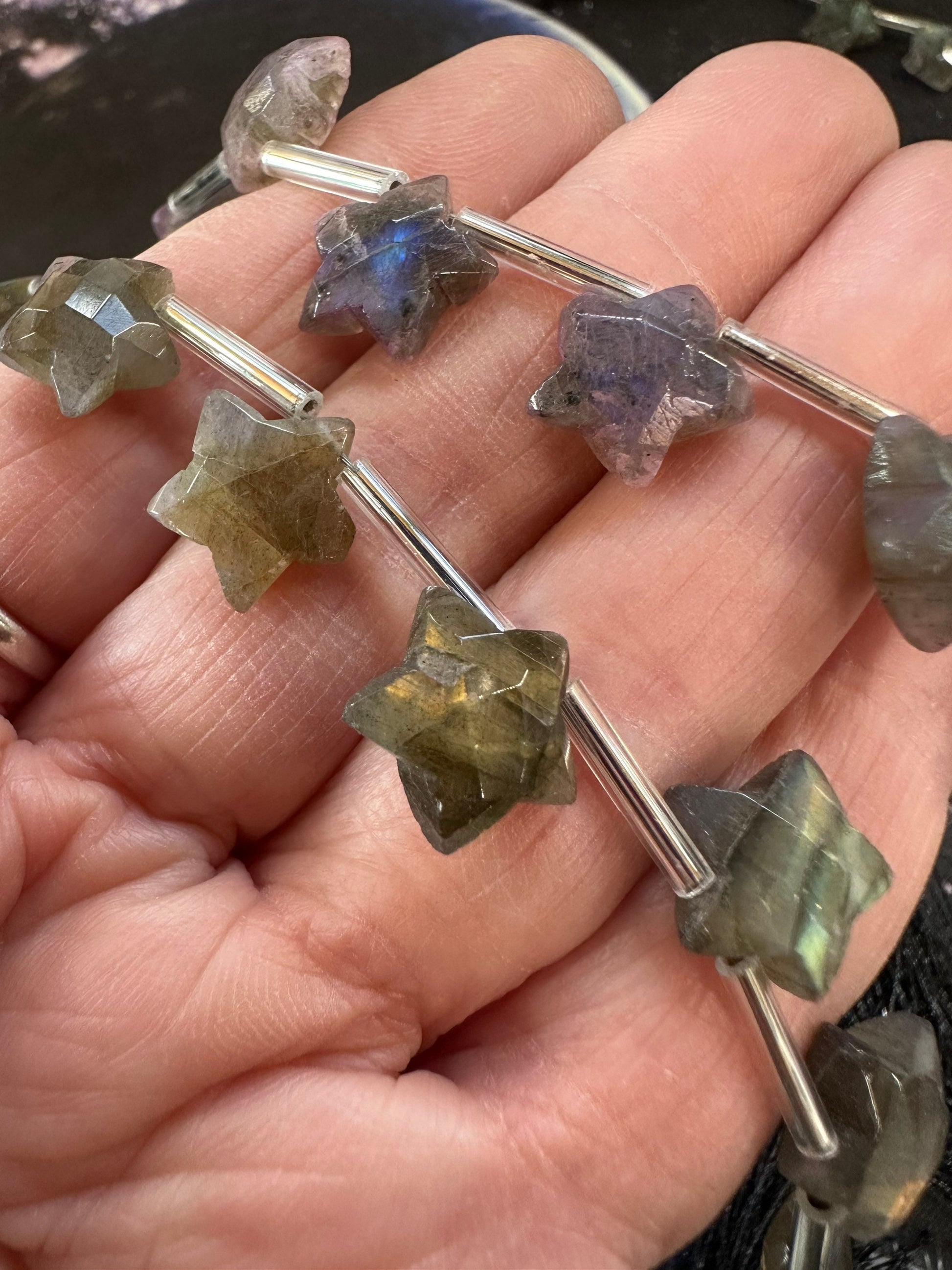 Labradorite Hand Faceted Briolette Gemstone star beads / Celestial Beads 10-12mm
